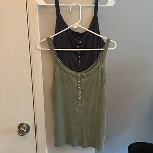 Aerie navy and olive green tank tops with button detail